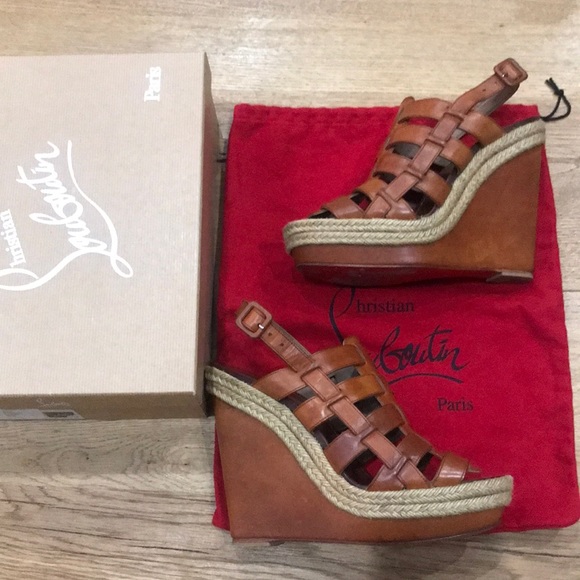 Christian Louboutin Barcelona Peep Toe Sling Back Wedge Pumps - Picture 4 of 17